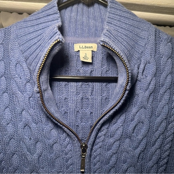 L.L. Bean Women's Preppy Zip-Up Blue Cotton Academia Cable Knit Sweater Size S - Picture 5 of 16
